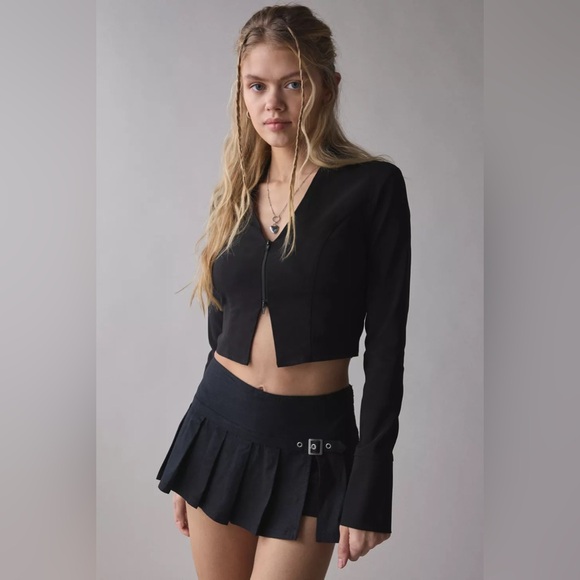 BDG Dresses & Skirts - BDG Shaina Belted Linen Black Micro Mini Skort